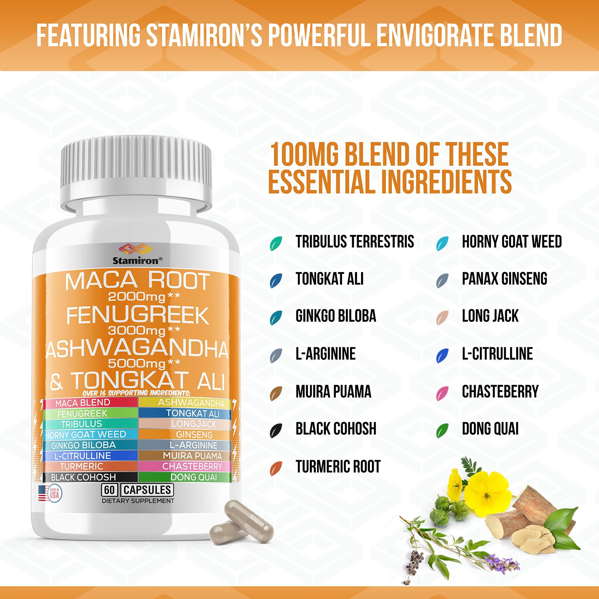 Stamiron Maca Root 2000mg Fenugreek 3000mg Ashwagandha 5000mg Supplement StamironBuy Supplements Australia
