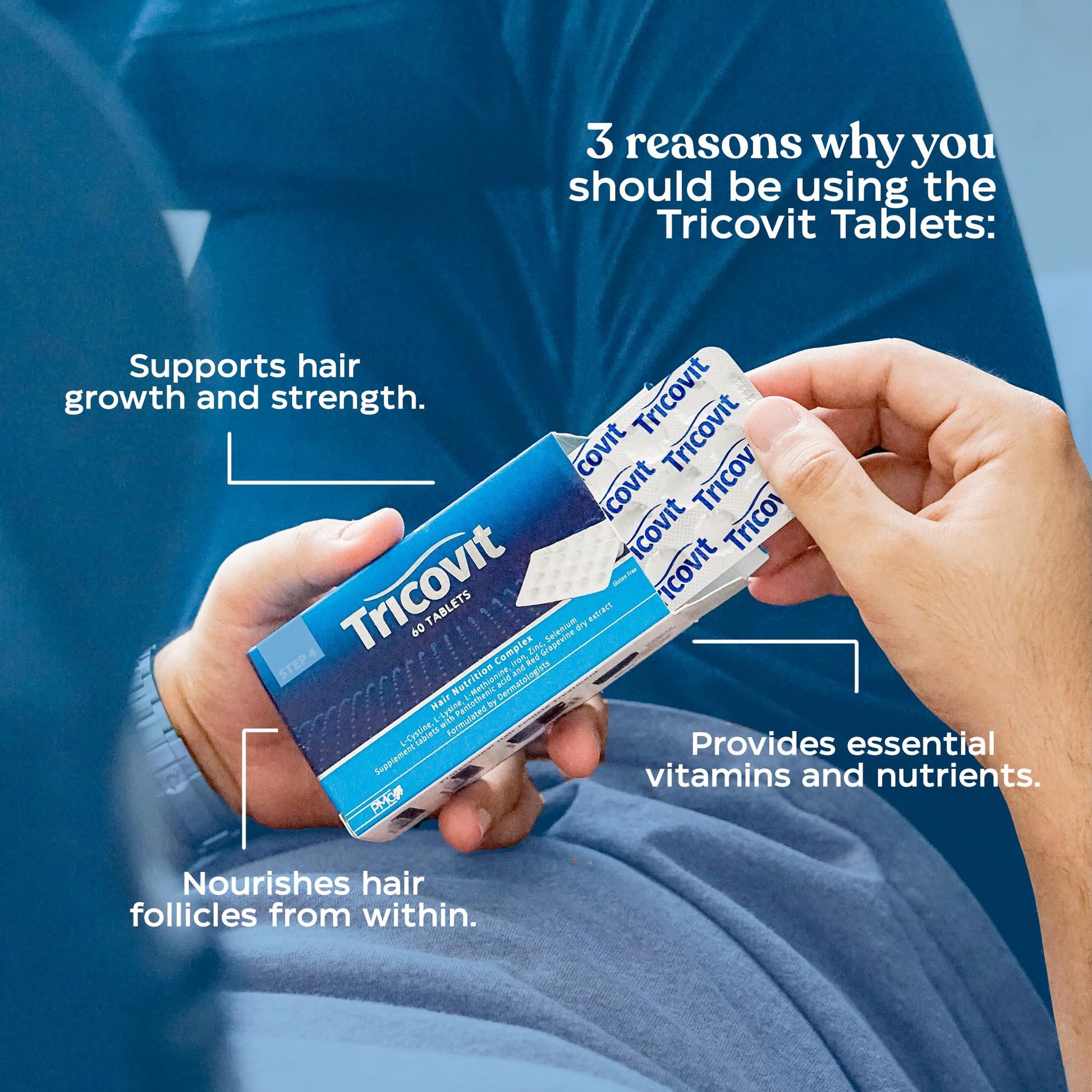 Tricovit Hair Growth Supplement - Nail & Hair Health Vitamins with Amino Acids, Minerals & Antioxidants - Dermatologist-Formulated & Gluten-Free Vitamins and Supplements for Women & Men (60 tablets) TricovitBuy Supplements Australia