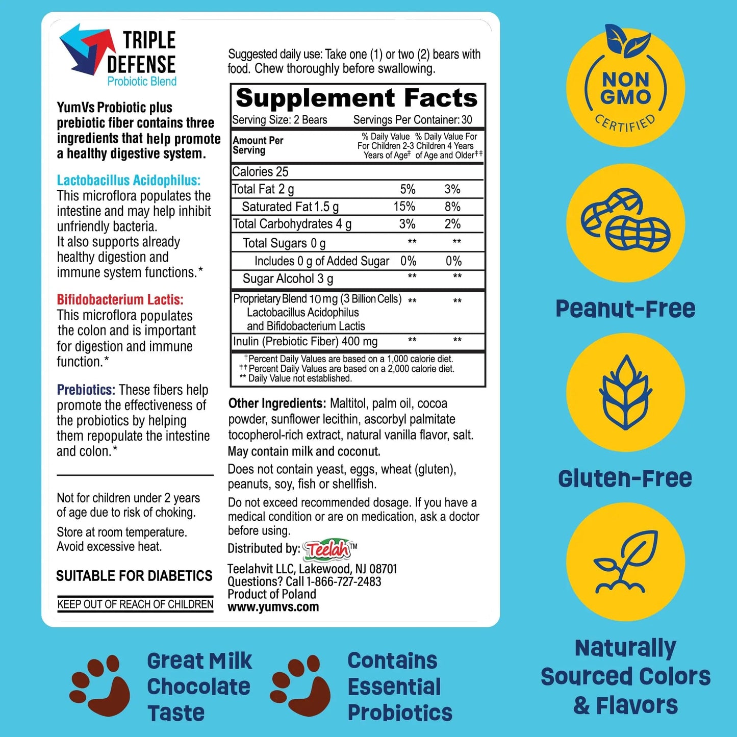 YUM-V'S Probiotics & Multivitamin Bundle for Kids – Probiotic with Prebiotic Fiber Chocolate Bears + Multivitamin & Multimineral with Iron Chewables – Digestive, Immune & Overall Health Support YUM-V'SBuy Supplements Australia