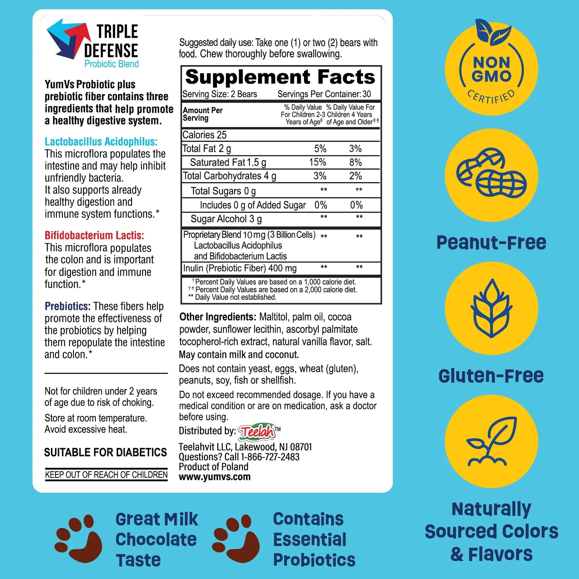 YUM-V'S Probiotics & Multivitamin Bundle for Kids – Probiotic with Prebiotic Fiber Chocolate Bears + Multivitamin & Multimineral with Iron Chewables – Digestive, Immune & Overall Health Support YUM-V'SBuy Supplements Australia