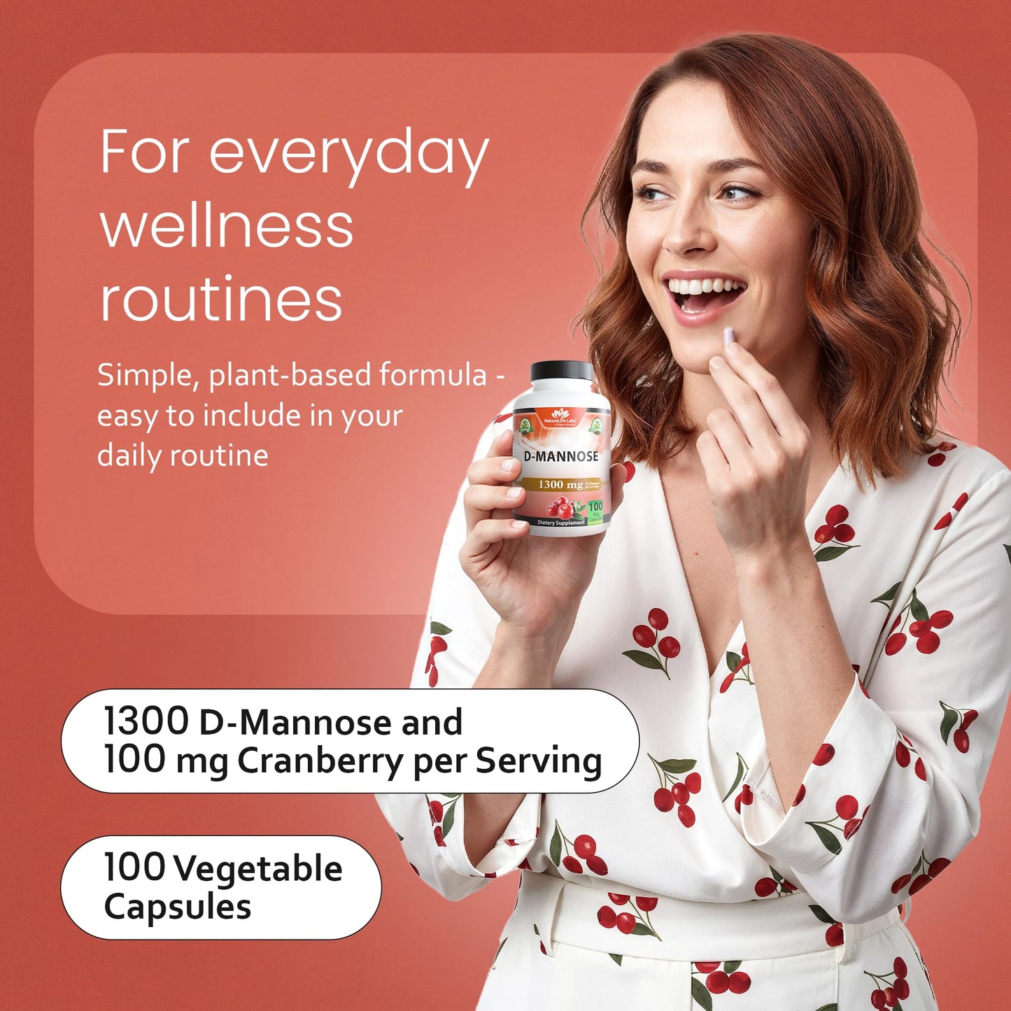 NaturaLife Labs Organic D-Mannose 1300 mg with Organic Cranberry Extract 100 mg per Serving – 100 Capsules – Non-GMO, Gluten-Free, Vegan NaturaLife LabsBuy Supplements Australia