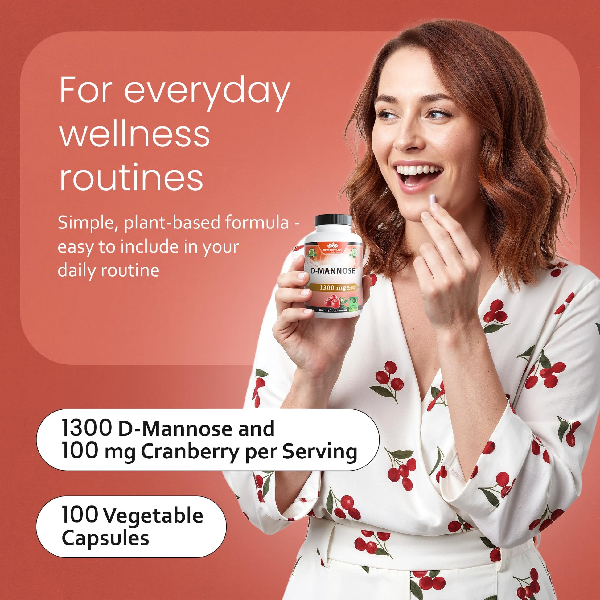 NaturaLife Labs Organic D-Mannose 1300 mg with Organic Cranberry Extract 100 mg per Serving – 100 Capsules – Non-GMO, Gluten-Free, Vegan NaturaLife LabsBuy Supplements Australia