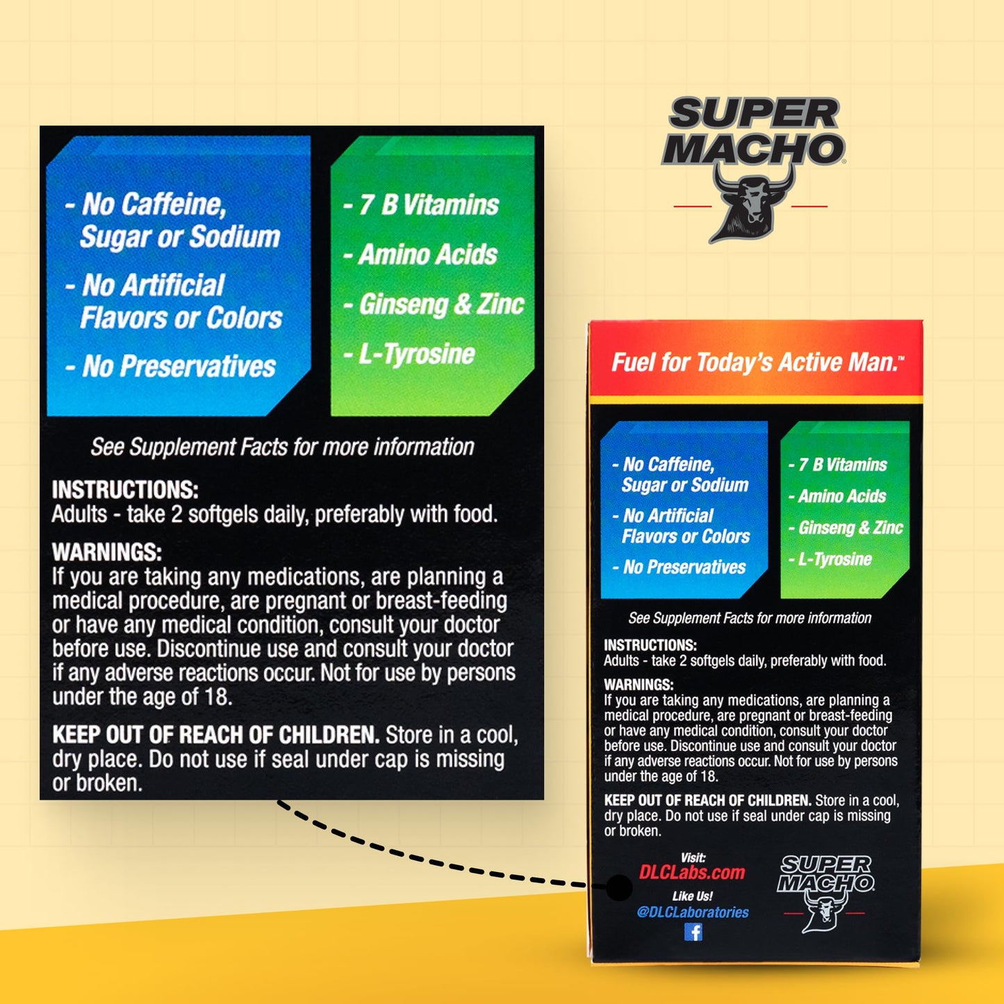 Super Macho, High Potency B Vitamins and Amino Acids, Fuel for Today's Active Men, No Caffeine, No Sugar, Dietary Supplement, Made in USA,50 Softgels Super MachoBuy Supplements Australia