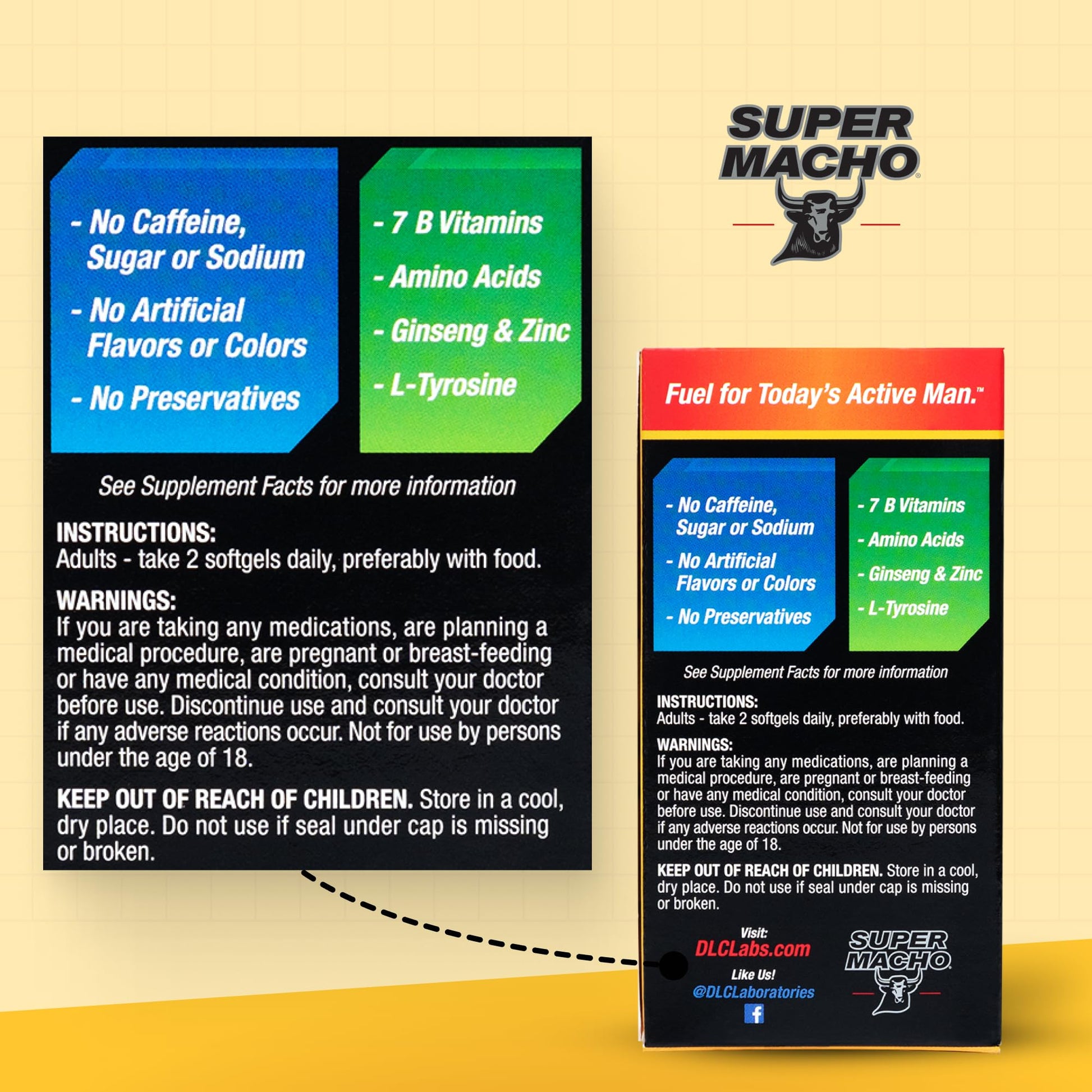 Super Macho, High Potency B Vitamins and Amino Acids, Fuel for Today's Active Men, No Caffeine, No Sugar, Dietary Supplement, Made in USA,50 Softgels Super MachoBuy Supplements Australia