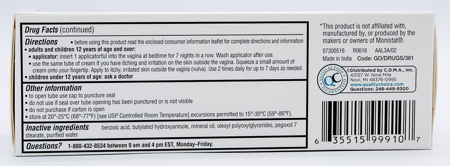 Quality Choice Miconazole Nitrate 2% 7 Day Vaginal Antifungal Cream, 1.59 Ounces (45g) Quality ChoiceBuy Supplements Australia