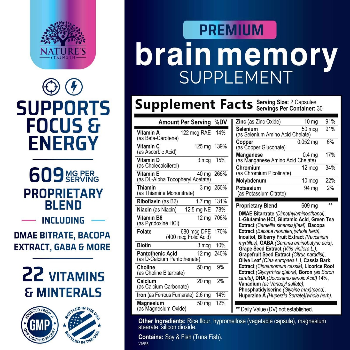 Brain Memory Supplement Pills - 3X Strength Nootropics for Concentration, Clarity & Focus Support - Brain Health Cognitive Vitamins with Bacopa, Phosphatidylserine & DMAE, Brain Booster - 60 Capsules Nature's StrengthBuy Supplements Australia