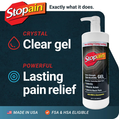 Stopain Pain Relief Gel 32oz, USA Made, Max Strength Fast Acting with Menthol, MSM, Glucosamine for Joint Pain, Back Pain, Arthritis, Knee, Neck Pain, HSA FSA Approved OTC Topical Analgesic Product StopainBuy Supplements Australia