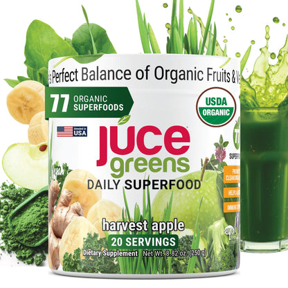 Terra Kai Organics JUCE Green Superfood Powder, Organic Fruits and Veggies Supplement W/ 77 Superfoods Plus Prebiotic Probiotic Blend, Harvest Apple Flavor - 20 Servings (250 g) Terra Kai OrganicsBuy Supplements Australia