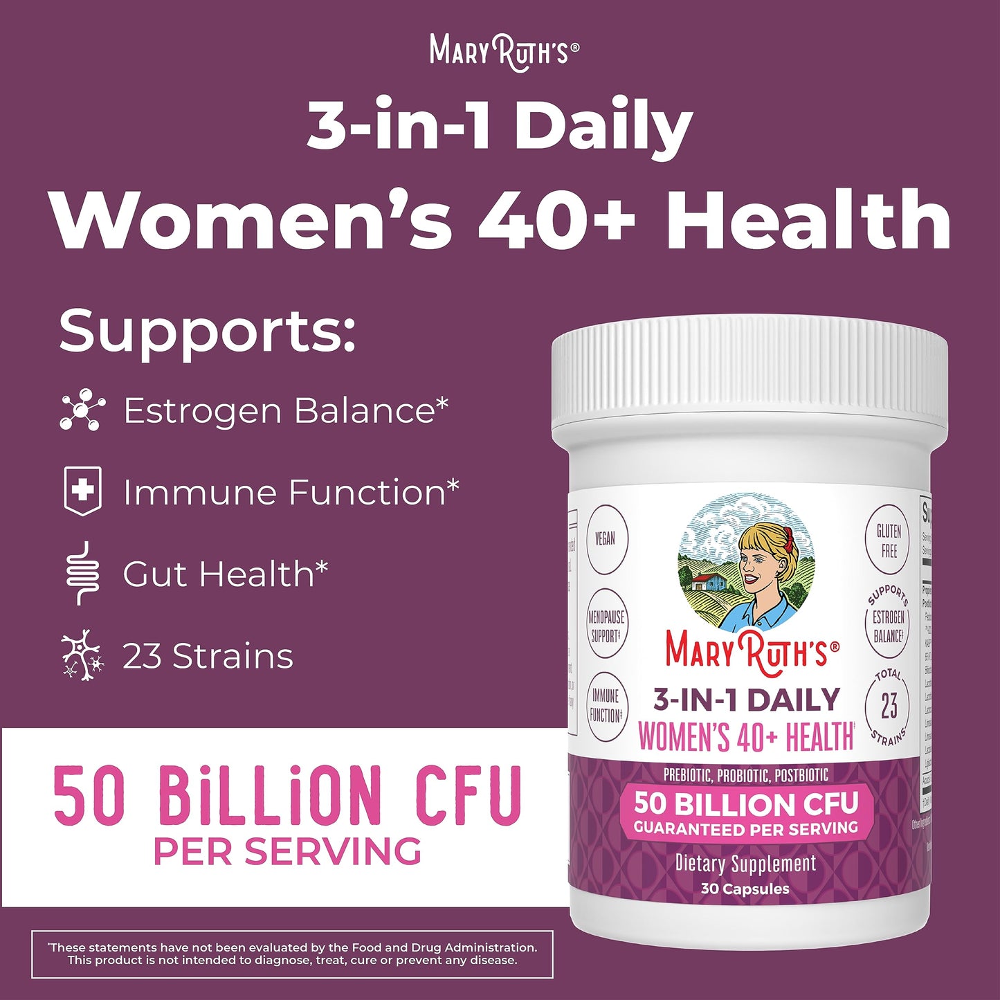 Mary Ruth's 3 in 1 Women's 40+ Health Probiotic, 30 CT MaryRuth OrganicsBuy Supplements Australia