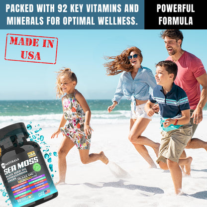 TM NATURALS Sea Moss with Black Seed Oil, Vitamin C, Ashwagandha and Turmeric for Immune Support & Energy - 60 Vegan Capsules + Free Pill Box TM NATURALSBuy Supplements Australia