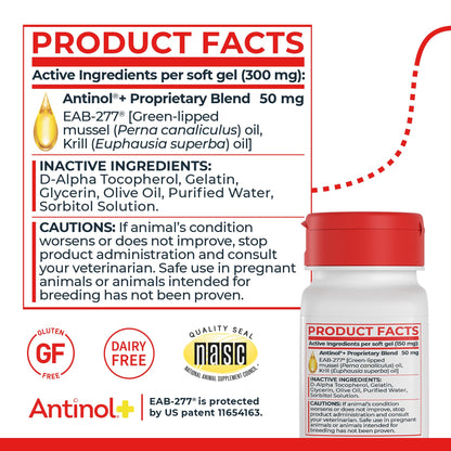 Antinol Plus, Mobility, Hip, and Joint Supplement for Cats, Green-Lipped Mussels and Krill Oil - Cat Joint Supplement, 30 Soft Gels AntinolBuy Supplements Australia