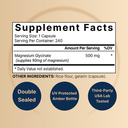 Magnesium Glycinate Capsules 500mg | 240 Count, 100% Chelated & Purified, 3rd Party NatureBellBuy Supplements Australia