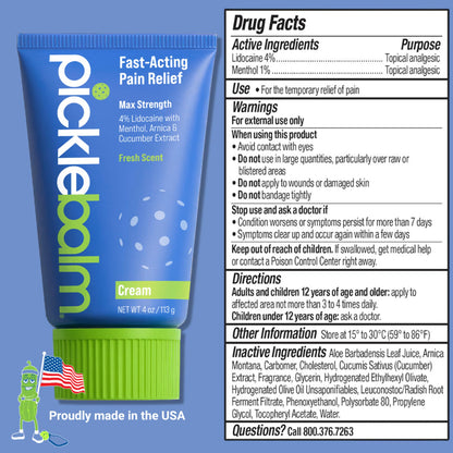 PickleBalm Pickleball Post-Game Muscle Pain Relief Cream with 4% Lidocaine, Arnica, Menthol, Cucumber Seed Extract for Shoulders, Knees, Wrists, and More, 4oz Cream PickleBalmBuy Supplements Australia