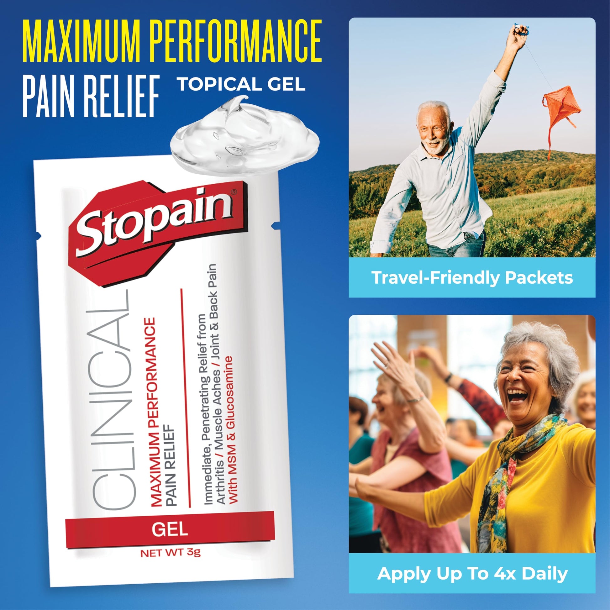 Stopain Pain Relief Clinical Gel Packets, 50 Pack, Made in USA, Maximum Performance Pain Relief with 10% Menthol Plus Glucosamine for Muscle Aches, Joint Pain, and Arthritis StopainBuy Supplements Australia