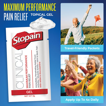 Stopain Pain Relief Clinical Gel Packets, 50 Pack, Made in USA, Maximum Performance Pain Relief with 10% Menthol Plus Glucosamine for Muscle Aches, Joint Pain, and Arthritis StopainBuy Supplements Australia
