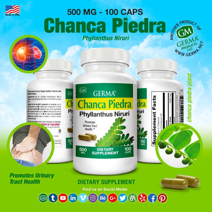 Germa Chanca Piedra Supplement – 500mg Phyllanthus Niruri – Traditional Stone Breaker Herb for Urinary & Kidney Support – Rainforest Botanical – 100% Natural Vegan Capsules, 100 Count GermaBuy Supplements Australia