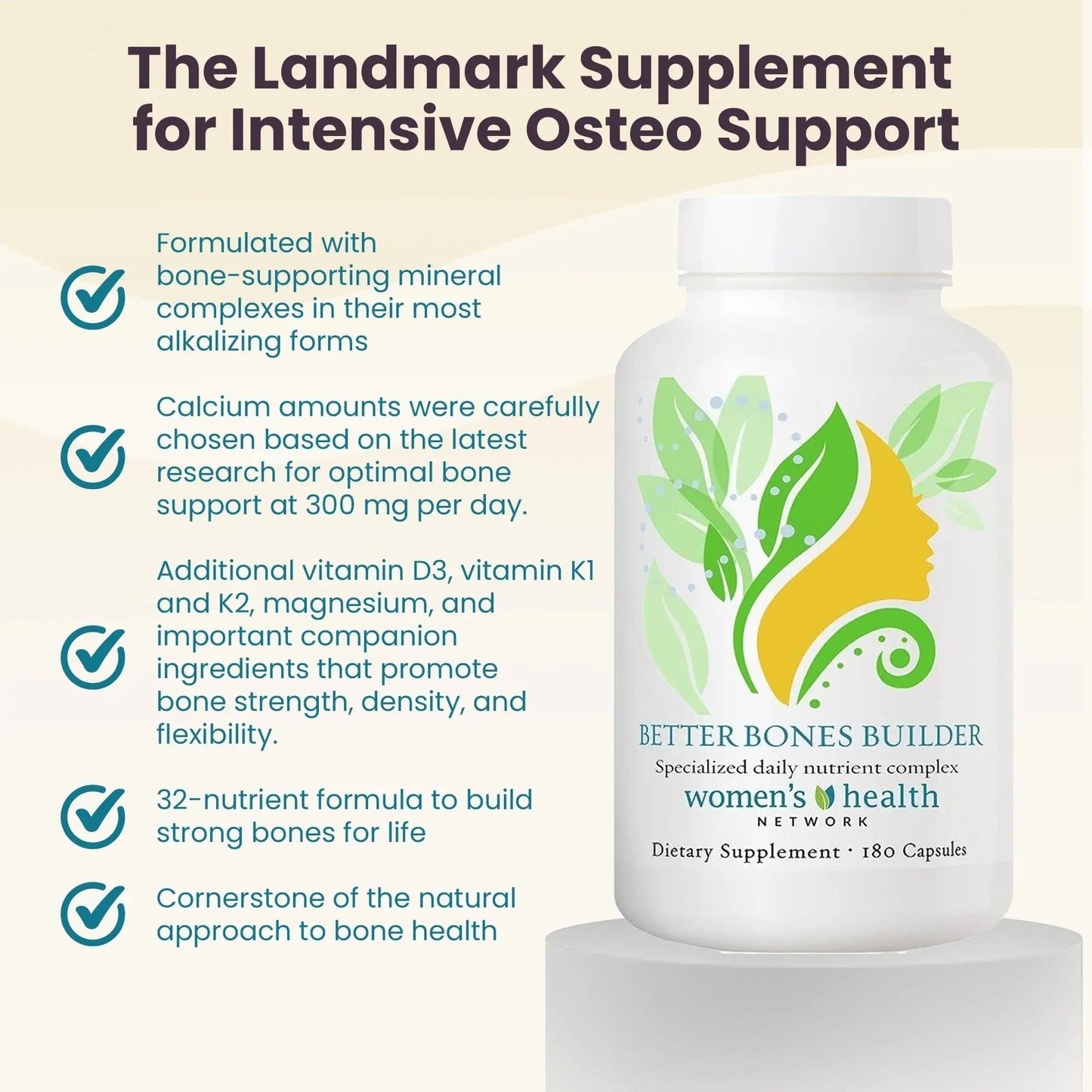 Better Bones Builder - 32-in-1 Calcium Supplements for Women, 300mg Calcium with Vitamin A, C, D3, K, and 300mg Magnesium, Zinc Selenium Women's Health NetworkBuy Supplements Australia