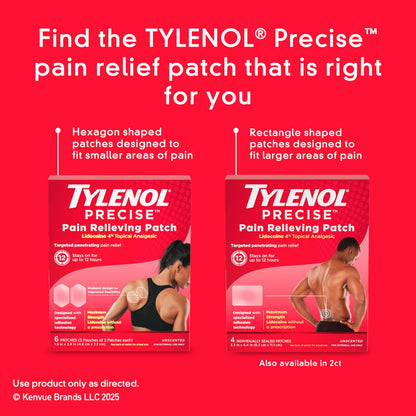 Tylenol Precise Pain Relieving Patches, Topical Analgesic Patches + Maximum OTC Strength Lidocaine Penetrates, Targeted Relief Ideal for Shoulder, Back & Knee Pain, Unscented, 3 x 2 ct TylenolBuy Supplements Australia