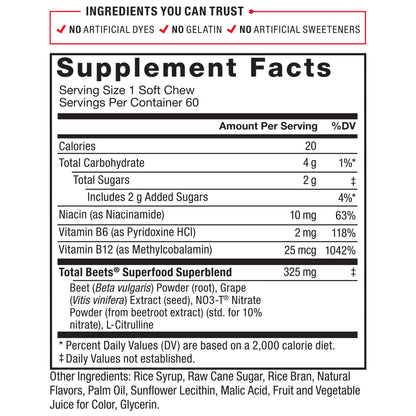 Force Factor Total Beets Soft Chews with Beetroot, Nitrates, L-Citrulline, Grapeseed Extract Force FactorBuy Supplements Australia