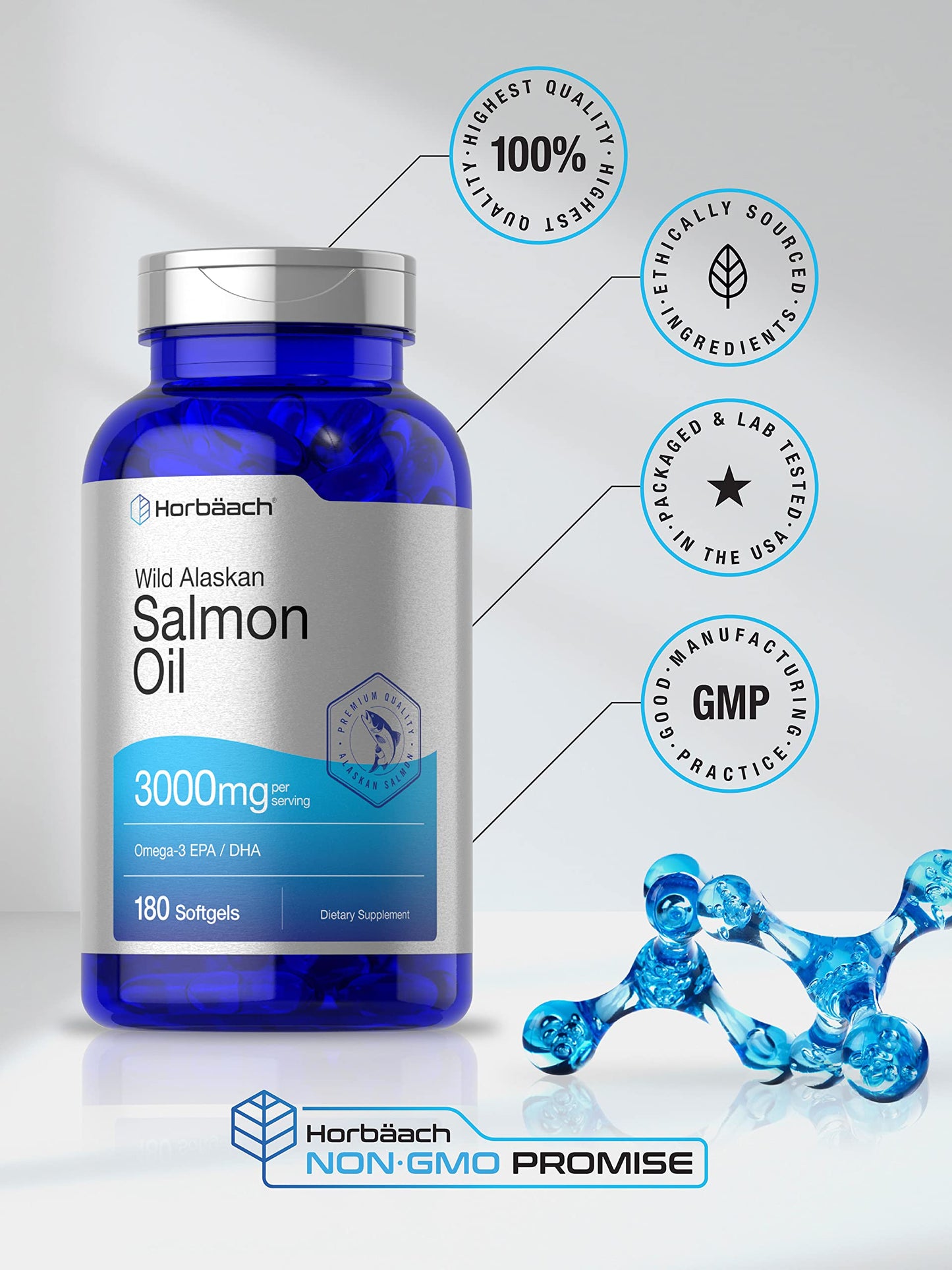 Wild Alaskan Salmon Fish Oil | 180 Softgel Capsules | Gluten Free, Non-GMO | High Potency HorbäachBuy Supplements Australia