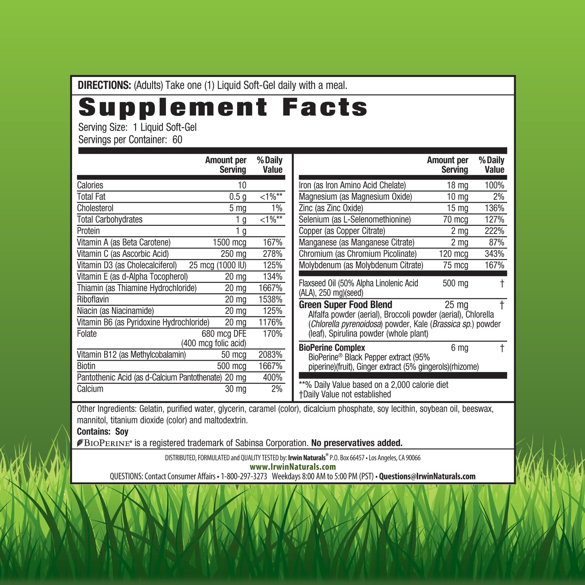 Irwin Naturals Only One Liquid-Gel Multi with Iron - 60 Liquid Softgels - Daily Essential Vitamins, Minerals, Antioxidants, Omega-3s & Green Super Foods Irwin NaturalsBuy Supplements Australia