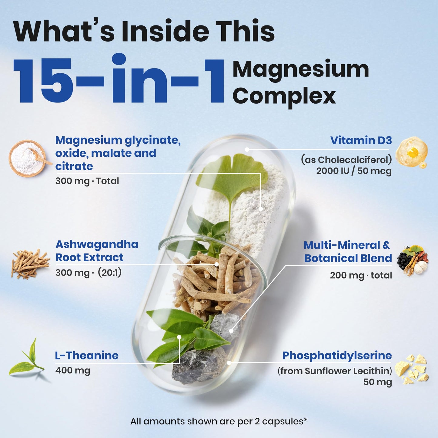 VEV DeepCalm Magnesium Complex for Women – 15-in-1 Glycinate & Citrate Capsules with Ashwagandha & L-Theanine – 120 Vegan Capsules