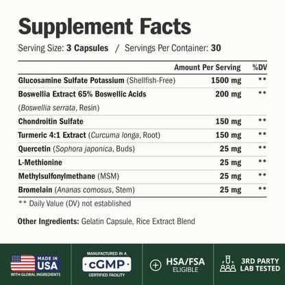Glucosamine Chondroitin MSM – Joint Support Supplement for Women and Men with Glucosamine Sulfate 1500 mg, Chondroitin and MSM