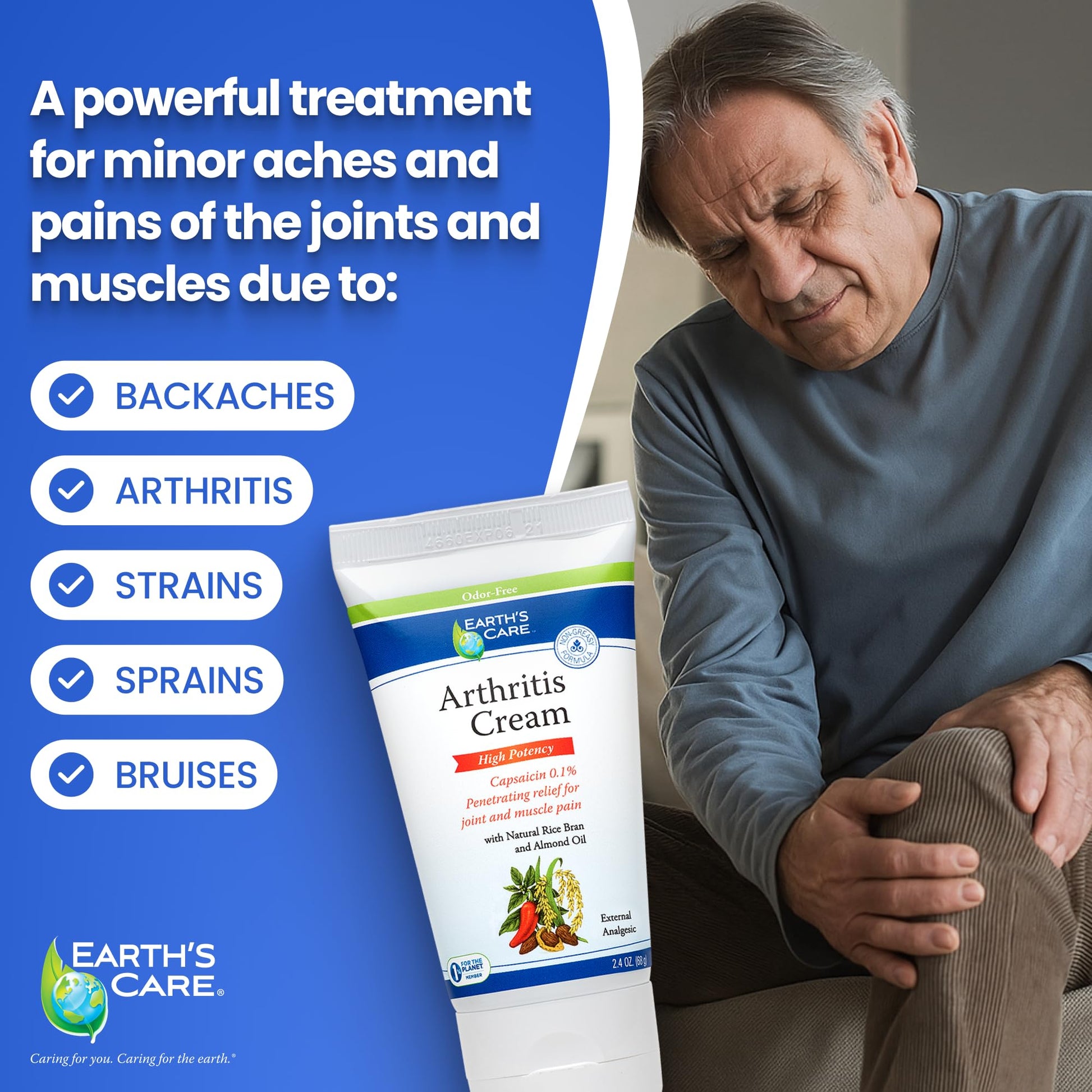 Earth's Care Arthritis Cream - Joint Cream with Natural Capsaicin - Topical Analgesic 2.4 OZ (Pack of 2) Earth's CareBuy Supplements Australia