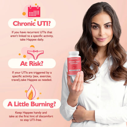 Happee Urinary Tract Health Supplement for Women & Men – Fast-Acting UTI Relief and Prevention, 500mg D-Mannose & Antioxidants, Supports Kidney and Bladder Health, Berry Flavor, 60 Chewables HappeeBuy Supplements Australia