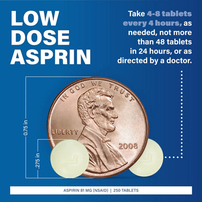 MAJOR Aspirin Low Dose 81 Mg - Pain Reliever (NSAID) - Enteric Coated - 250 Tablets MAJORBuy Supplements Australia