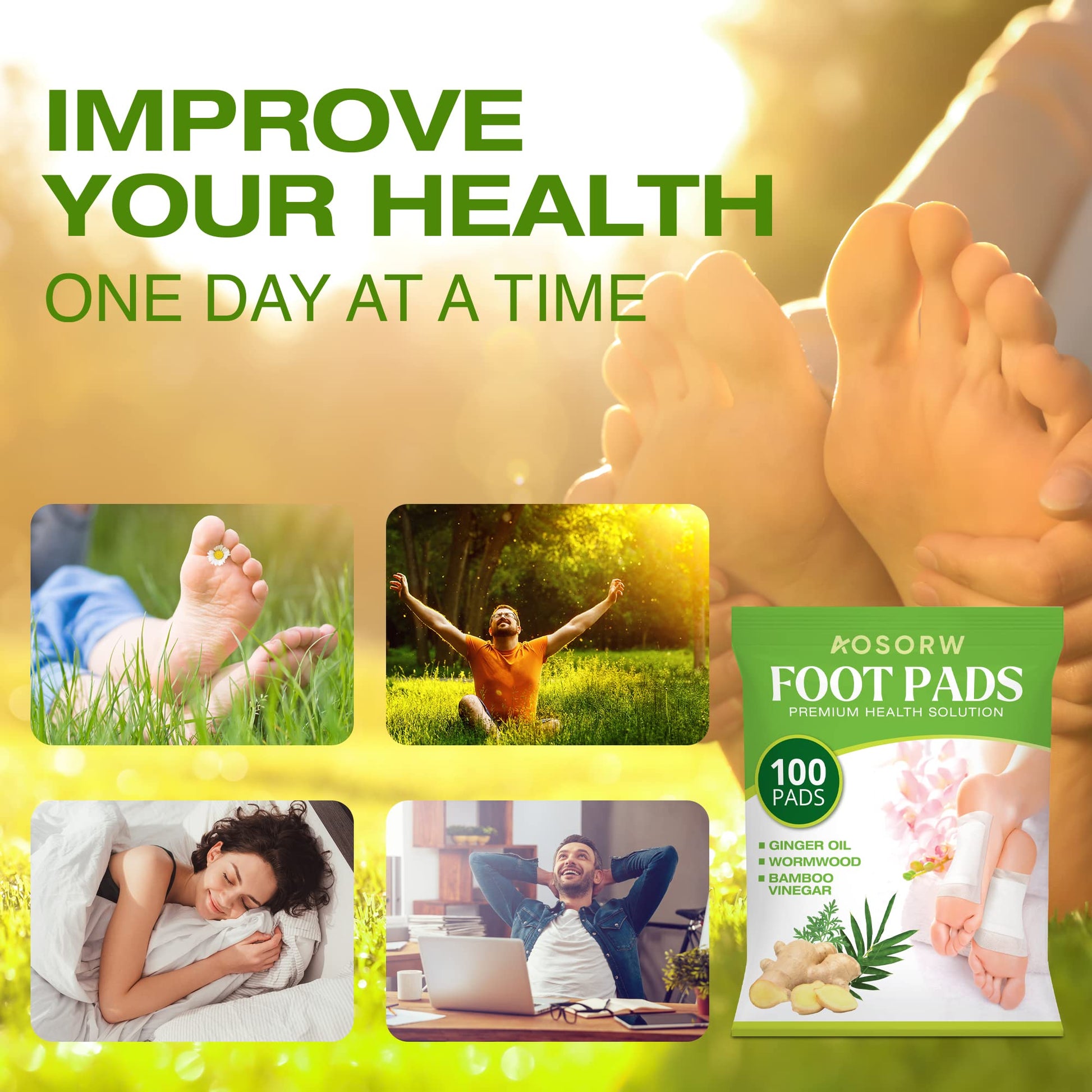 AOSORW 100 Pack Foot Pads, Ginger Oil Bamboo Charcoal Foot Pads, Foot Care Patch AOSORWBuy Supplements Australia