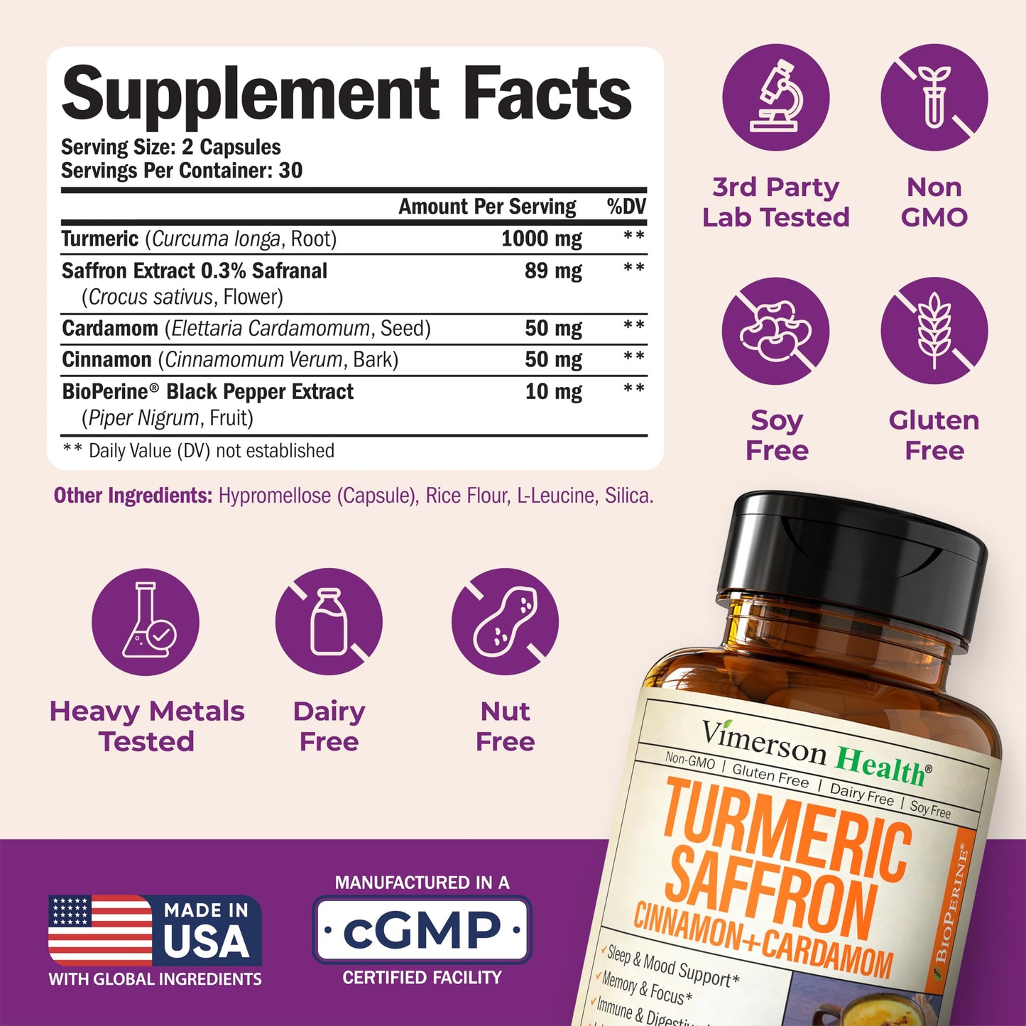 Saffron Supplements – 89mg Saffron Extract, 1000mg Turmeric Curcumin, Ceylon Cinnamon & Cardamom – Daily Mood, Joint & Metabolic Support