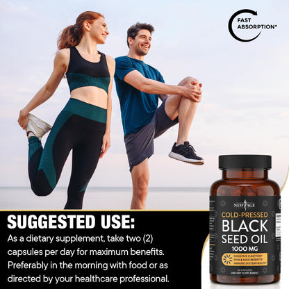 Black Seed Oil Softgel Capsules - Premium Cold-Pressed Nigella Sativa Producing Pure NEW AGEBuy Supplements Australia