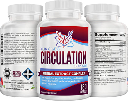 Vein & Leg Circulation (2-Month) Support Supplement with 8 Active Ingredients in 1 Formula | Leg + Vein | Blood Circulation Support Supplements | 60-Day Bulk Supply | 180 Capsules Elevate Recovery SupplementsBuy Supplements Australia