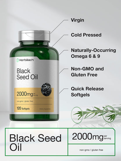 Black Seed Oil 2000mg | 120 Softgel Capsules | Cold Pressed Nigella Sativa Pills HorbäachBuy Supplements Australia