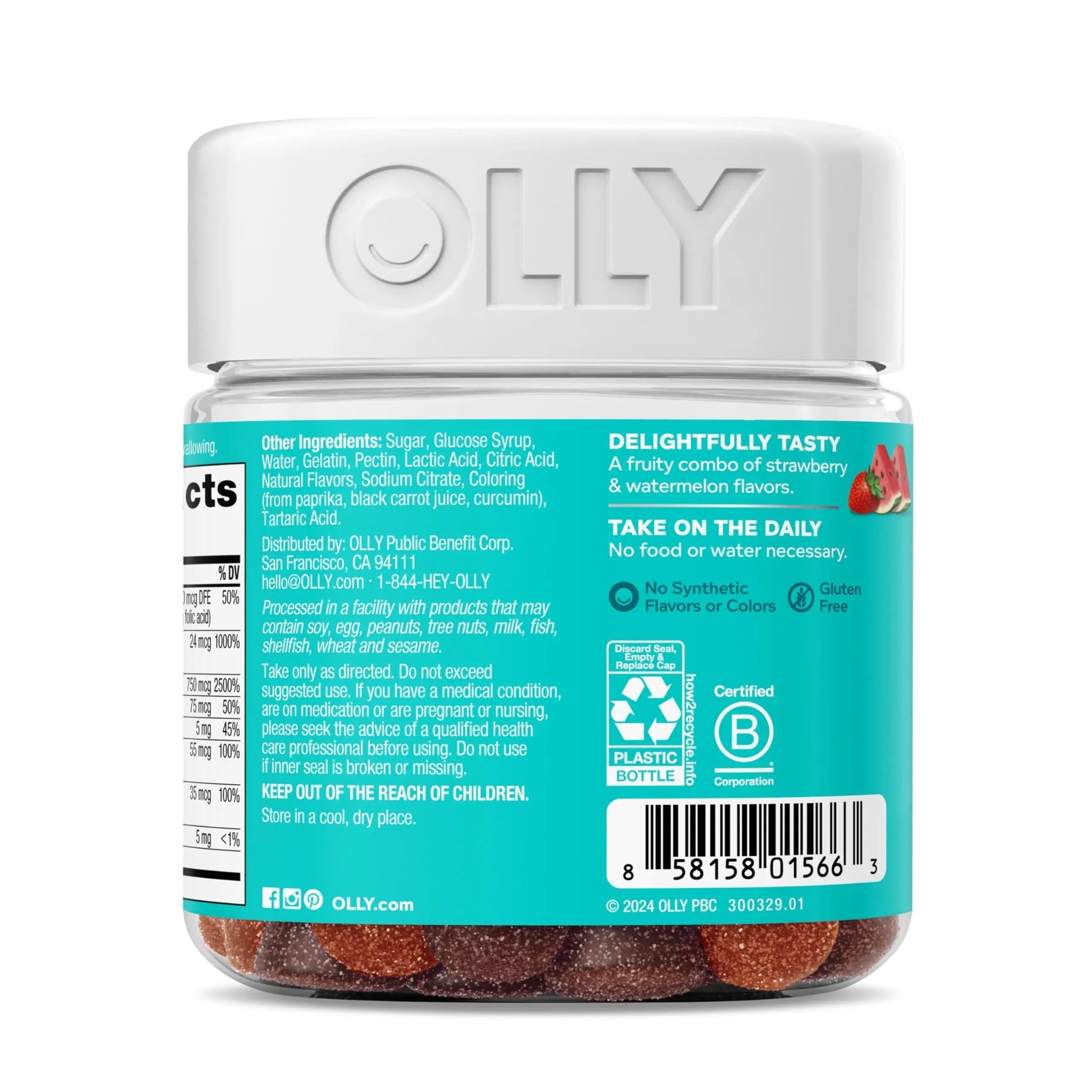 OLLY Teen Girl Multi Gummy, Healthy Skin and Immune Support, 15 Essential Vitamins, Biotin, Zinc, Calcium, Chewable Multivitamin OLLY