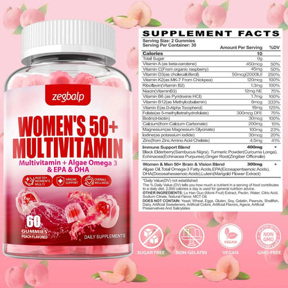 ZEGBALP Sugar-Free Womens Multivitamin 50 Plus Gummies with Calcium, Magnesium, Zinc, Vitamin A, C, D3, E, K2, B Complex, Folate, Biotin ZEGBALP