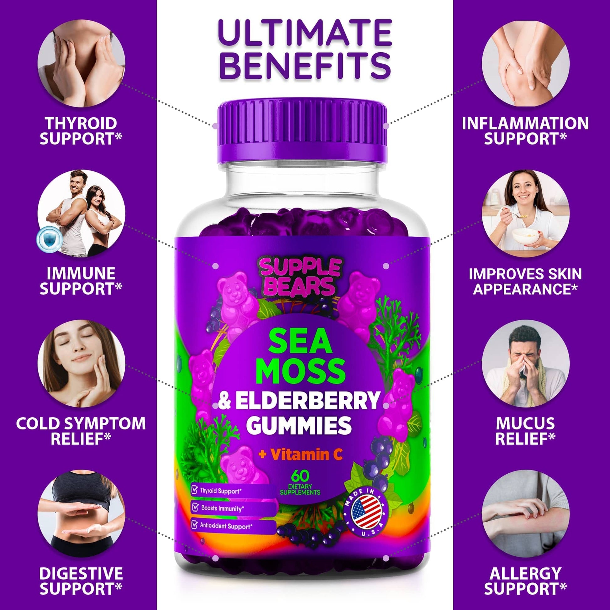 Supplebears Sea Moss Gummies & Elderberry - Vitamin C + Zinc – Extra Strength Immune SupplebearsBuy Supplements Australia