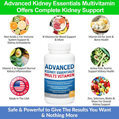 Advanced Kidney Essentials Multivitamin. Kidney Support Supplement for Complete Kidney Health. Kidney Health Supplement Kidney Restore