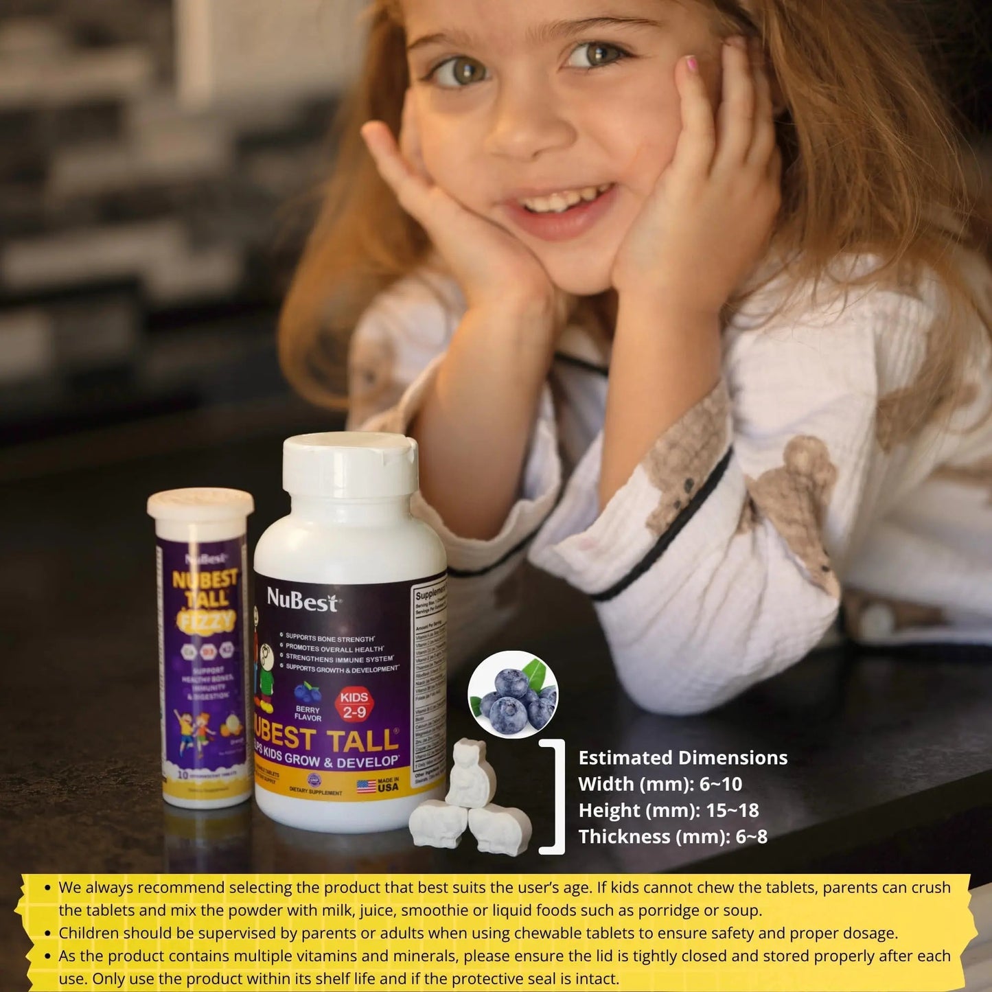 NuBest Tall Kids - Multivitamins & Minerals for Age 2 to 9 - Bone Strength & Immunity Support - Helps Kids, Toddlers Healthy NuBest