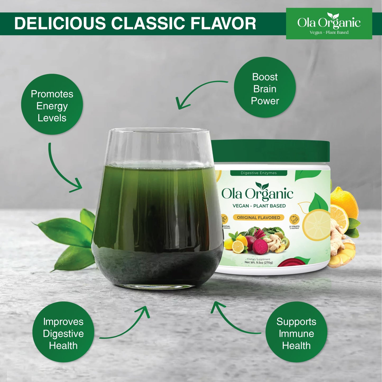 Ola Organic Greens Superfood Powder – Blend of 11 Cruciferous Vegetables with Phytonutrients – Supports Energy, & Immune Health Support – Non-GMO Vegetable Supplement (270g Jar) Ola OrganicBuy Supplements Australia