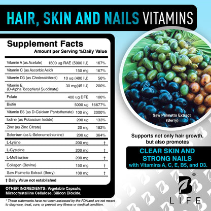 Men’s Hair Growth Supplement – Biotin & Collagen Hair Vitamins for Men – Thicker, Fuller Hair, Nail & Scalp Support – Hair Loss Supplement with Zinc, Selenium & Vitamins A C D E – 240 Capsules B Life CompanyBuy Supplements Australia