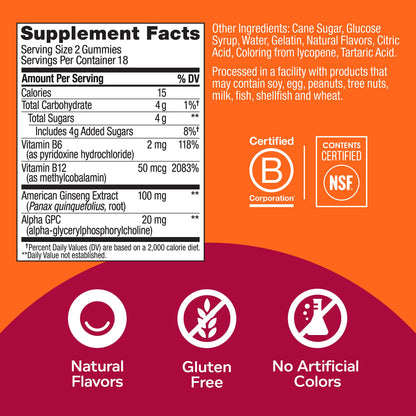 OLLY Laser Focus Gummy, Ginseng, Alpha GPC, B Vitamins, Berry Tangerine Flavor OLLYBuy Supplements Australia