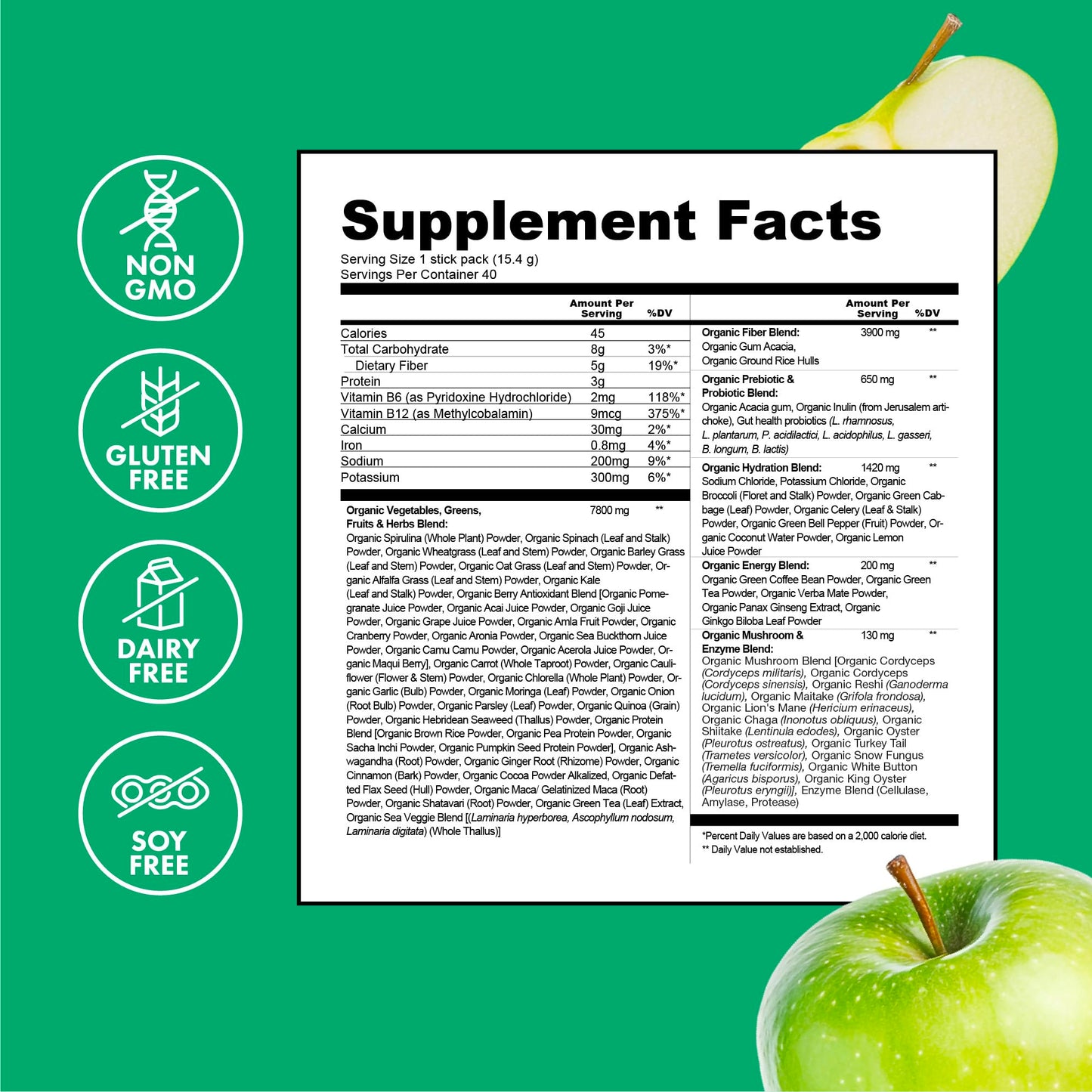 Zena Nutrition Organic Super Greens Energy & Hydration Powder, 70+ Superfoods, 0 Sugar, 5G Fiber, Spirulina, Chlorella, Prebiotics/Probiotics, Natural Caffeine + Electrolytes, 40 Drink Mix Packets Zena NutritionBuy Supplements Australia