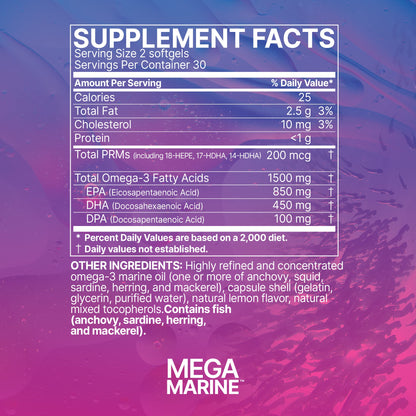 Microbiome Labs MegaMarine Omega 3 Fish Oil Supplements - Gut-Specific EPA DHA Omega 3 Supplement with DPA for Gut Health - Support Immune & Gut Barrier Function (60 Softgels) Microbiome LabsBuy Supplements Australia