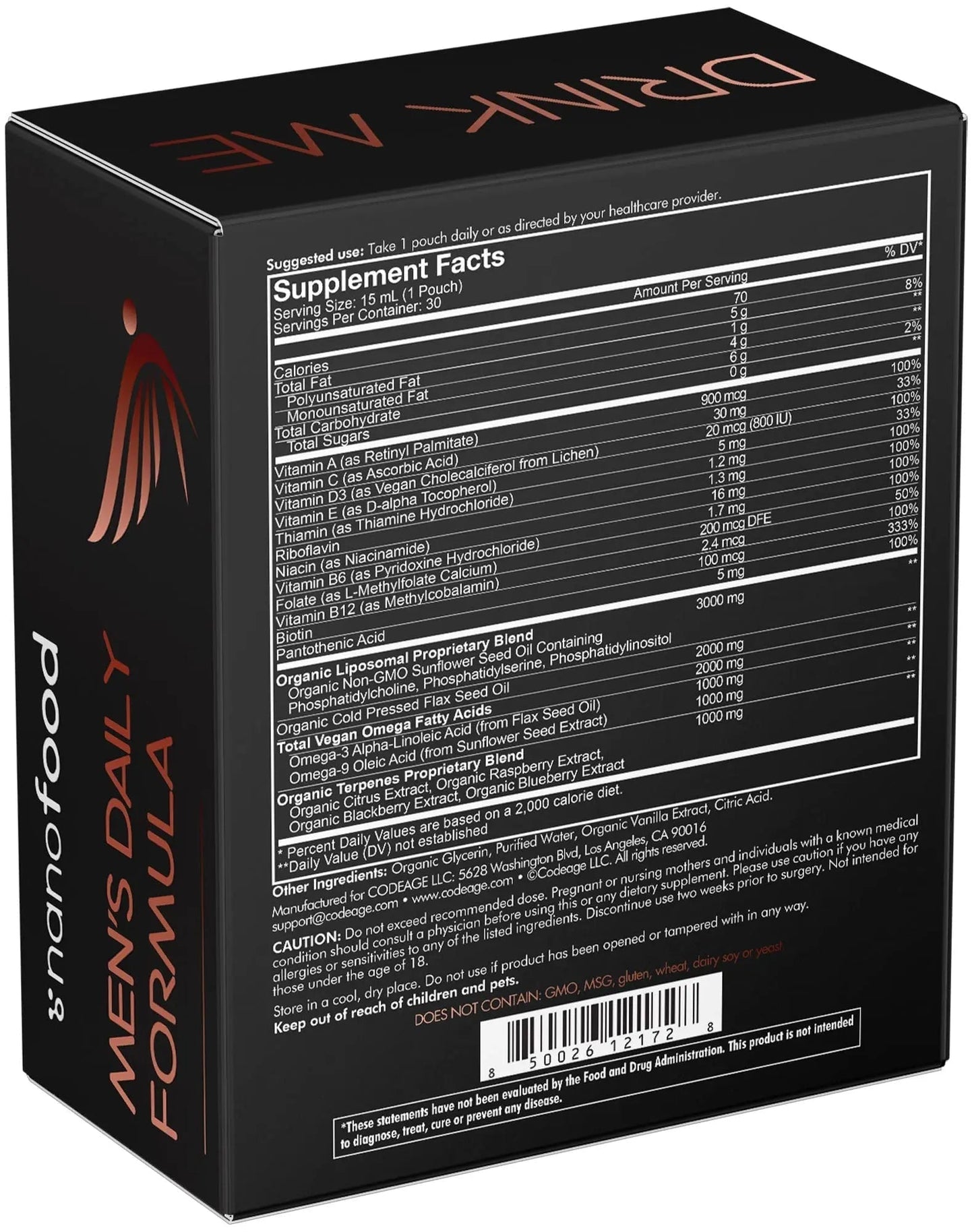 Codeage Daily Men Liquid Vitamins Supplement - Liposomal Multivitamin A, B, C, D, E, Biotin, Omega-3 & Omega-9 Codeage