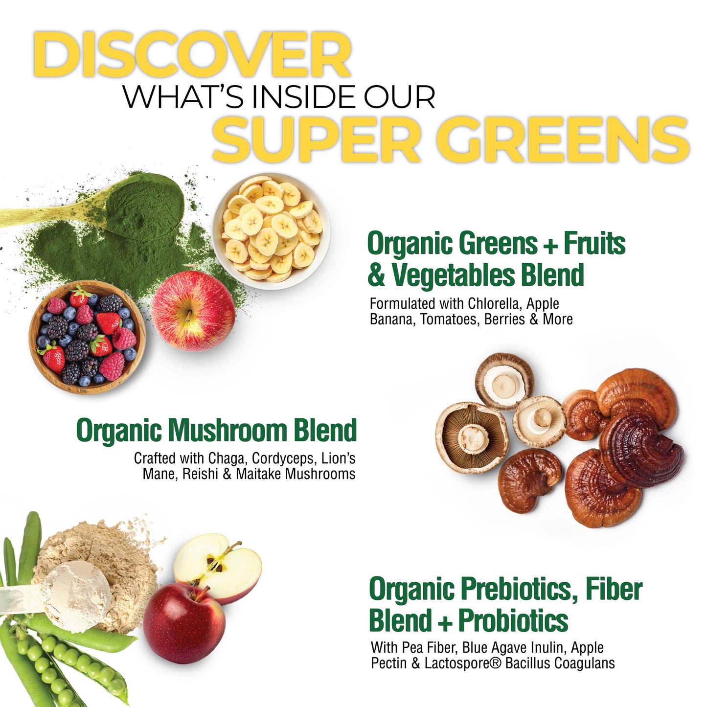 Country Farms Super Greens Apple Banana Powder Smoothie, Organic Super Foods, USDA Organic Drink Mix, Fruits, Vegetables, Mushrooms, Superfood Nutrition, 40 Servings, 2 Pack Country FarmsBuy Supplements Australia