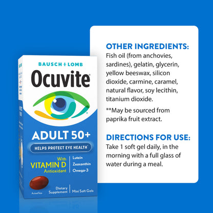 Ocuvite 50+ Eye Vitamin & Mineral Supplement, Multivitamin for Vision & Ocular Health with Omega-3, Zinc, Vitamins C & E, Lutein & Zeaxanthin, Zinc Supplements for Women and Men, 50 Softgels OcuviteBuy Supplements Australia