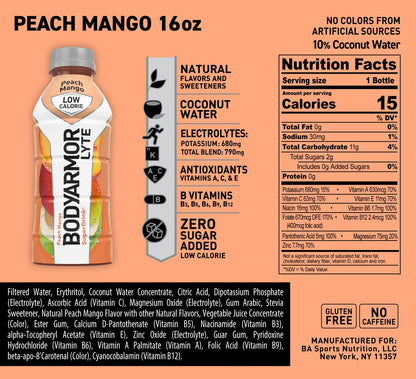 BODYARMOR LYTE Sports Drink Low-Calorie Sports Beverage, Peach Mango, Coconut BODYARMORBuy Supplements Australia