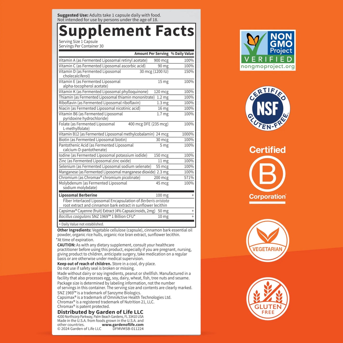Garden of Life Dr. Formulated Multi+ Metabolism Support - Fermented Liposomal Multivitamin + Chromax, Capsimax, Berberine & Probiotics - 30 Capsules Garden of Life